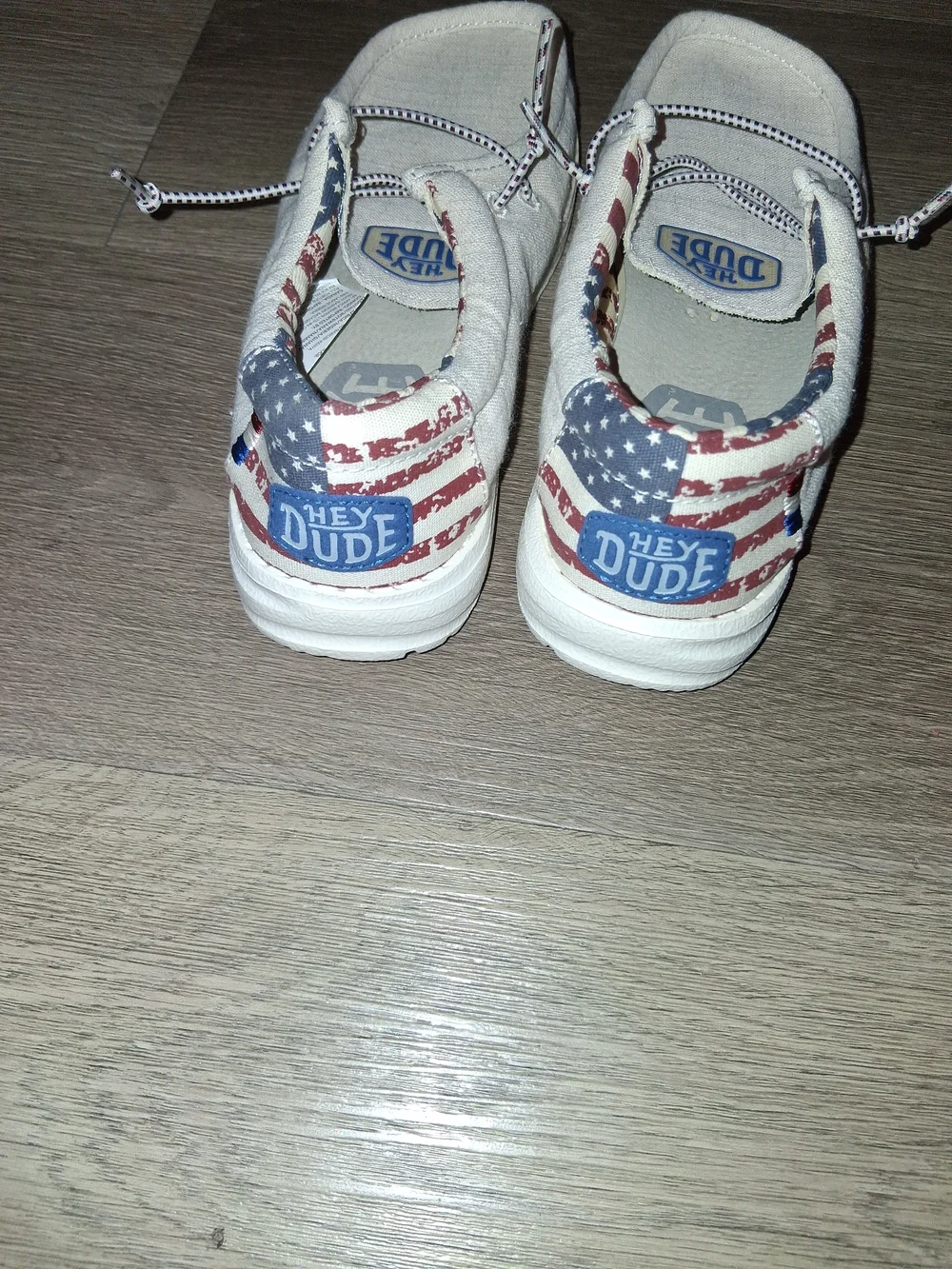Hey Dude Kids White Canvas Slip-Ons with Stars & Stripes Collar